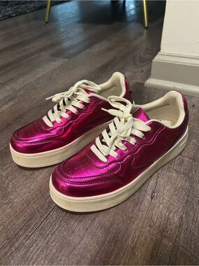 Metallic Hot Pink Platform Sneakers with Cream Soles